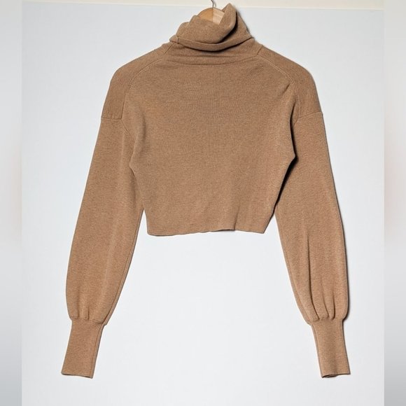 WILFRED Rebecca Sweater Wool Light Brown Cropped Turtleneck XXS 00 Aritzia - Picture 11 of 12